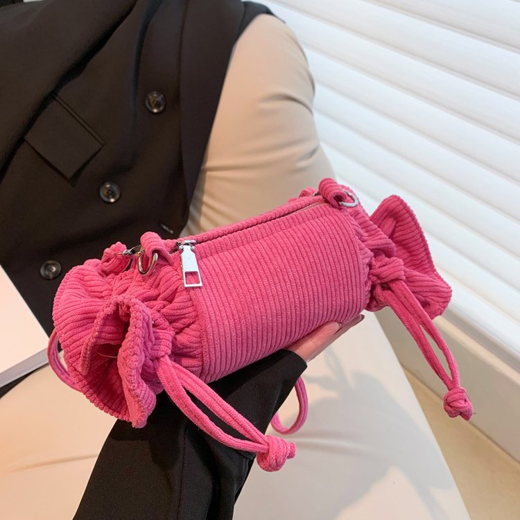 Wholesale Corduroy Candy Shoulder Messenger Bucket Bag